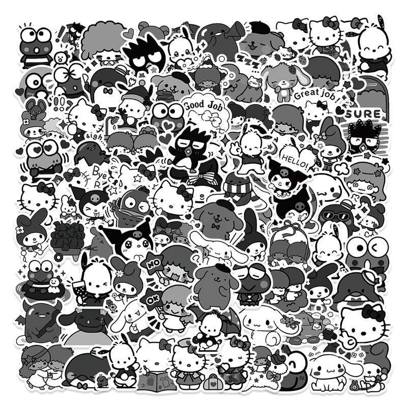 Kawaii Sanrio adesivos para crianças, decalques bonitos dos desenhos animados, minha melodia, Kuromi, Hello Kitty, meninas, DIY, laptop, telefone, diário, 100pcs