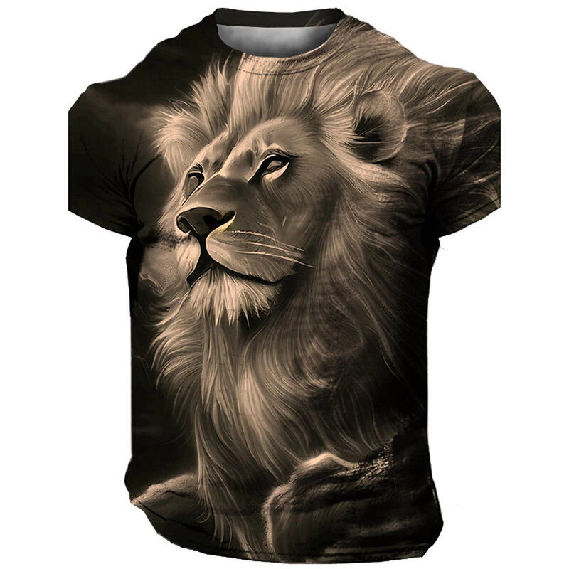 New Retro Vintage Style Animal Animal Lion 3D Printed T-shirt Casual Street Photo Plus Size Fashionable Casual Men's Sports Top
