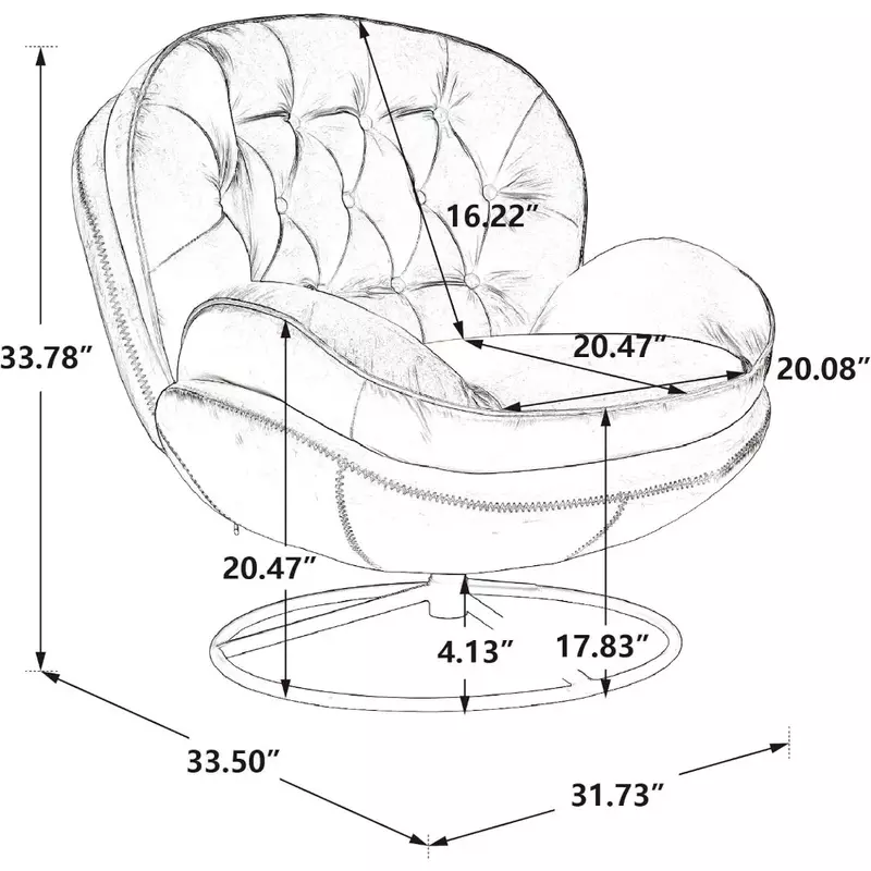 Set pouf girevole in velluto con accento, comoda poltrona TV, chaise longue moderna con pouf con gambe in metallo