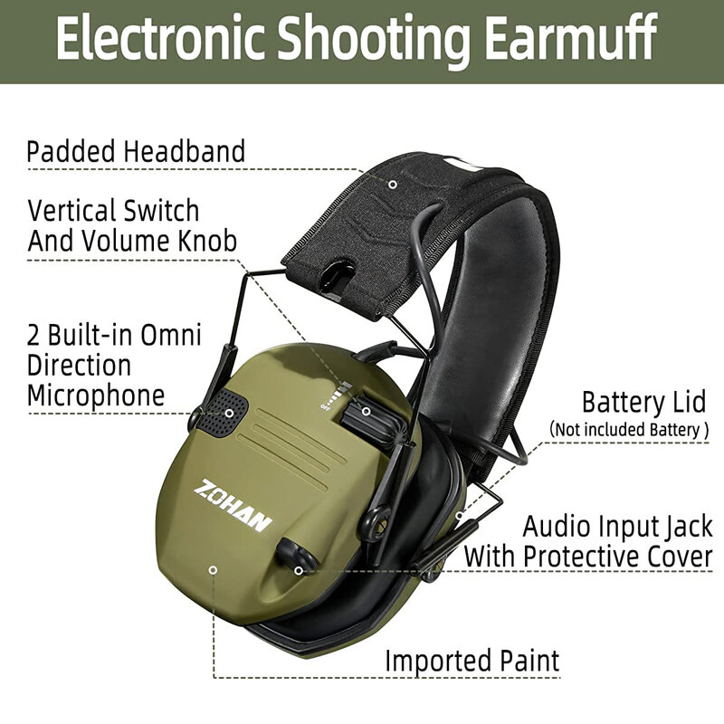 Zohan電子射撃イヤーマフ保護サウンド増幅ヘッドバンドカバー付きガン範囲のアンチノイズヘッドフォン