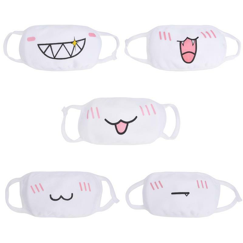 Unisex Cartoon Printing Cotton Mask, anti-poeira, Earloop, máscara bucal com padrão de urso de sorriso, criativo, protetor, 5 unidades por pacote