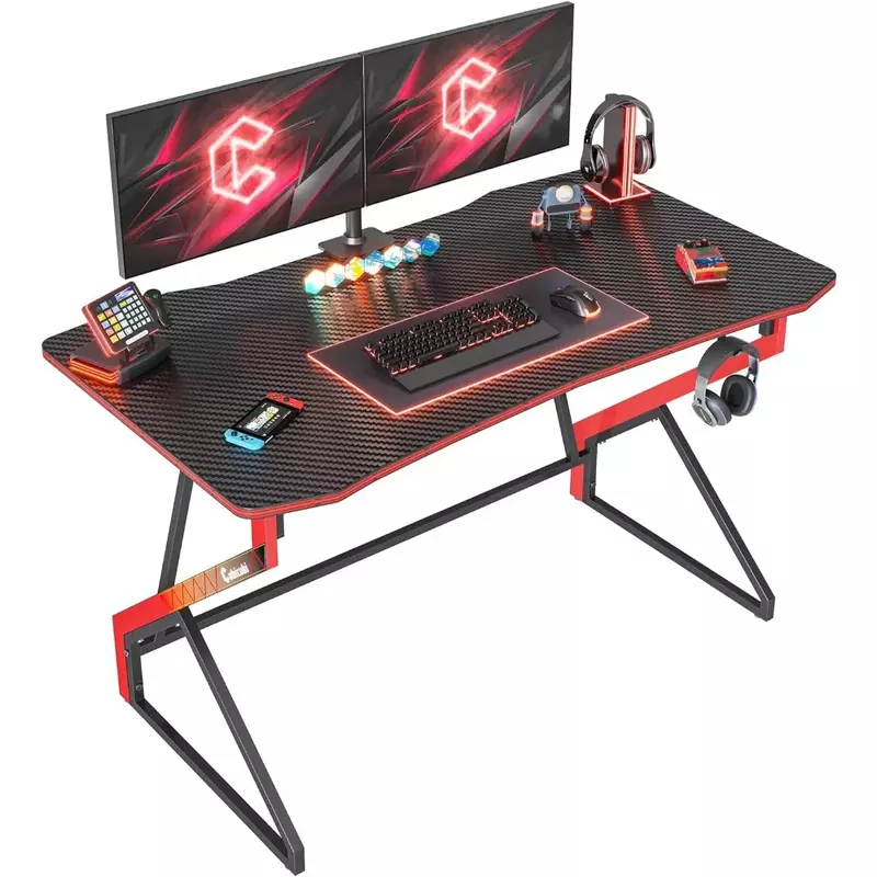 Simple Gaming Desk Z Shaped 40 inch Gamer Workstation, Home Computer Carbon Fiber Surface Gaming Desk PC Table with