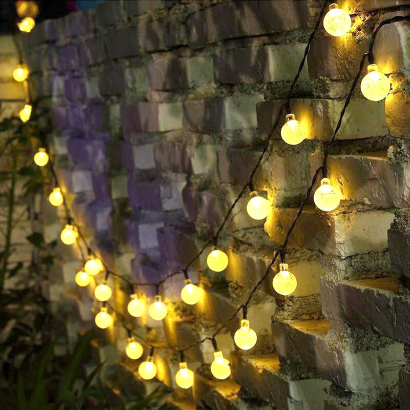 50 LED 10M Bola Kristal Lampu Surya Luar Ruangan IP65 Tahan Air Tali Lampu Peri Taman Surya Karangan Bunga Dekorasi Natal
