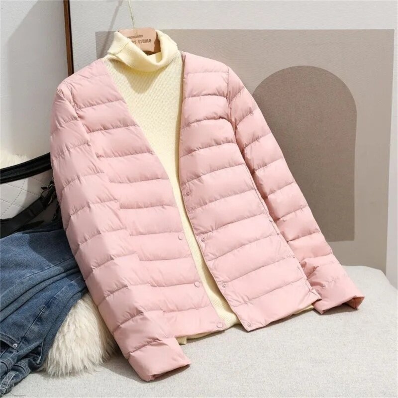Women Lightweight Water-Resistant Short Puffer Jackets Neck Button Down Padded Quilted Coat Outerwear with Pockets Dropship