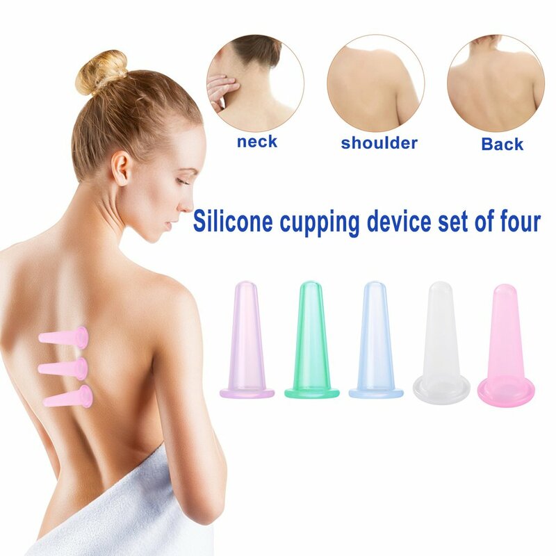 Juego de ventosas de masaje de silicona, 2 tazas faciales y 2 Mini tazas faciales, ayudante de masaje corporal, cuidado de la piel, masaje para cara, cuello, espalda y ojos