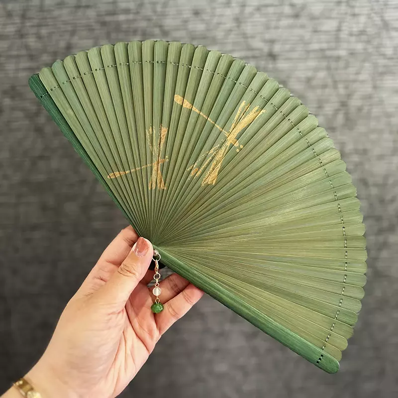 Abanico plegable chino Grande de bambú, artículo de decoración de habitación, Hanfu personalizado a mano, tejido para Festival