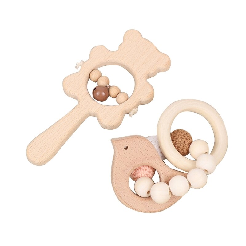 2 pçs pulseira de dentição de chocalho de desenho animado para bebês sino de dentição brinquedo de alívio de dores de mão de