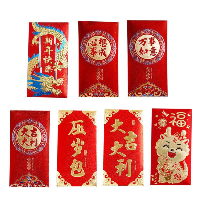 Enveloppe rouge porte-bonheur du nouvel an chinois, symbole du dragon, enveloppe de poche à l'argent, décor du zodiaque, ensemble de 6 pièces