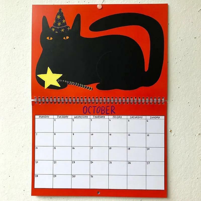 Calendario de gatito rosa para sala de estar, planificador de pared, decoraciones para el hogar, 2024