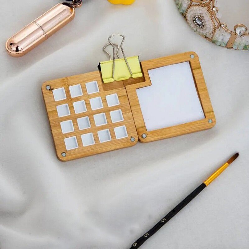 صندوق طلاء خشبي بألوان مائية محمول مع غطاء ، صندوق صبغة لوح مصنوع يدويًا ، طراز إنز ، صينية طلاء ، مستلزمات رسم فنية