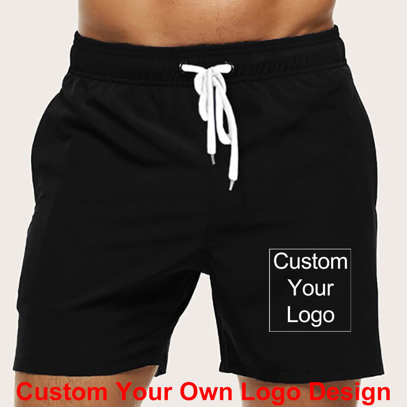 New Men's Custom Logo Summer Solid Color Beach Board-Shorts Swimsuits Running Sports Casual Breathable Short Pants