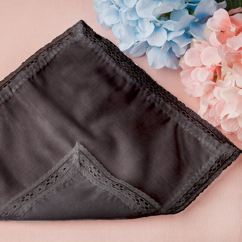 6/12PCs Fashion Black Lace Square Handkerchief For Men Women Crimping Pocket Towel For Business Wedding Party,25x25cm