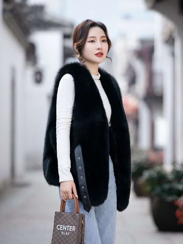 女性のための本物のキツネの毛皮のクラシックなショートパンティー,本物の毛皮,韓国のデザイン,新しい2023