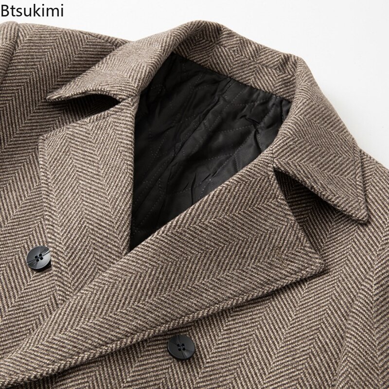 Nuovo cappotto di lana doppiopetto da uomo 2024 semplice Trench di media lunghezza da uomo Business Casual giacca di lana maschile caldo soprabito frangivento