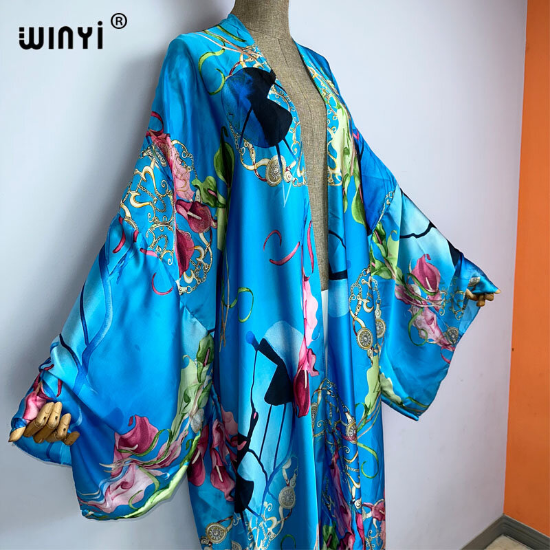 Winyi Vrouwen Bohemian Fashion Print Elegante Casual Jurk Afrikaanse Vesten Bovenkleding Voor Dames Zomer Sexy Dames Badmode Kimonos