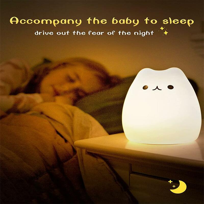 Silicone Cute Cat LED Night Lights Portable Battery Powered 7 Color Table Lamp For Home Decor Child Holiday Gift Dropshipping