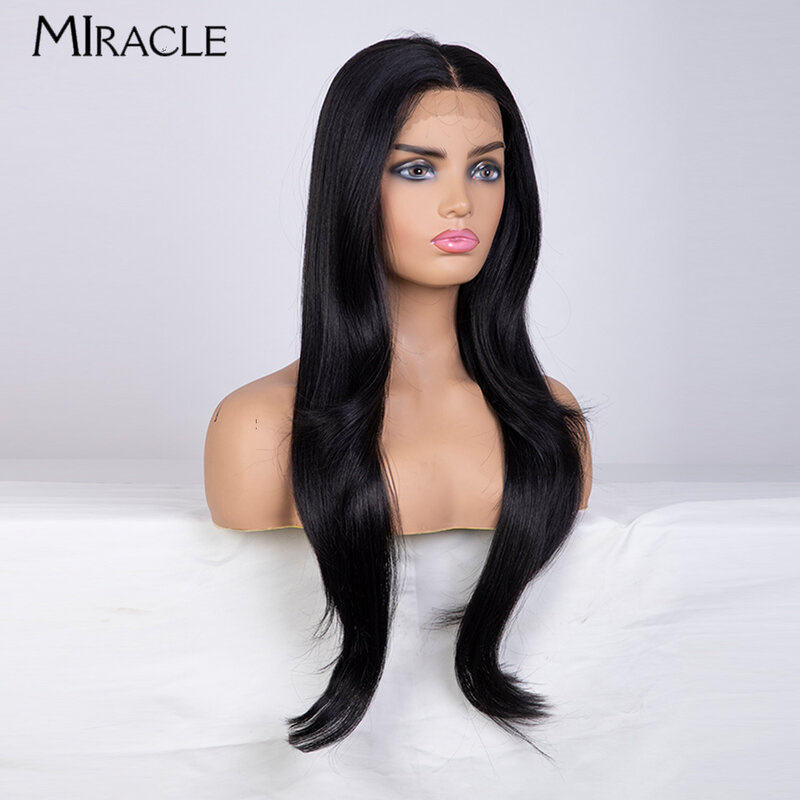 MIRACLE 28 Inch Soft Straight Synthetic Lace Front Wig for Women Lace Wig Ombre Blonde Wigs Female Fake Hair Cosplay Daily Use