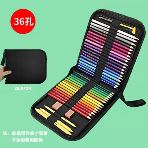 Pencil Large Folding Art Markers Gift 36/48 Black Case School Storage Box Holes Bags Stationery Painting Office