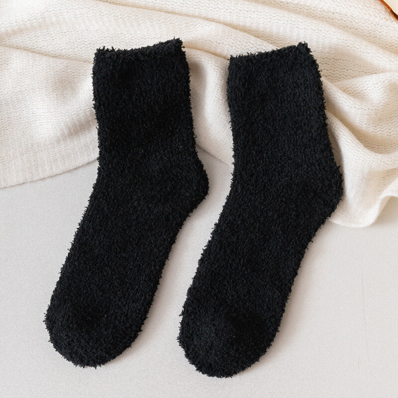 Harajuku-Chaussettes thermiques épaisses pour femmes, chaussettes de sol Smile, chaussettes Kawaii colorées, bonbons doux flous, automne, hiver