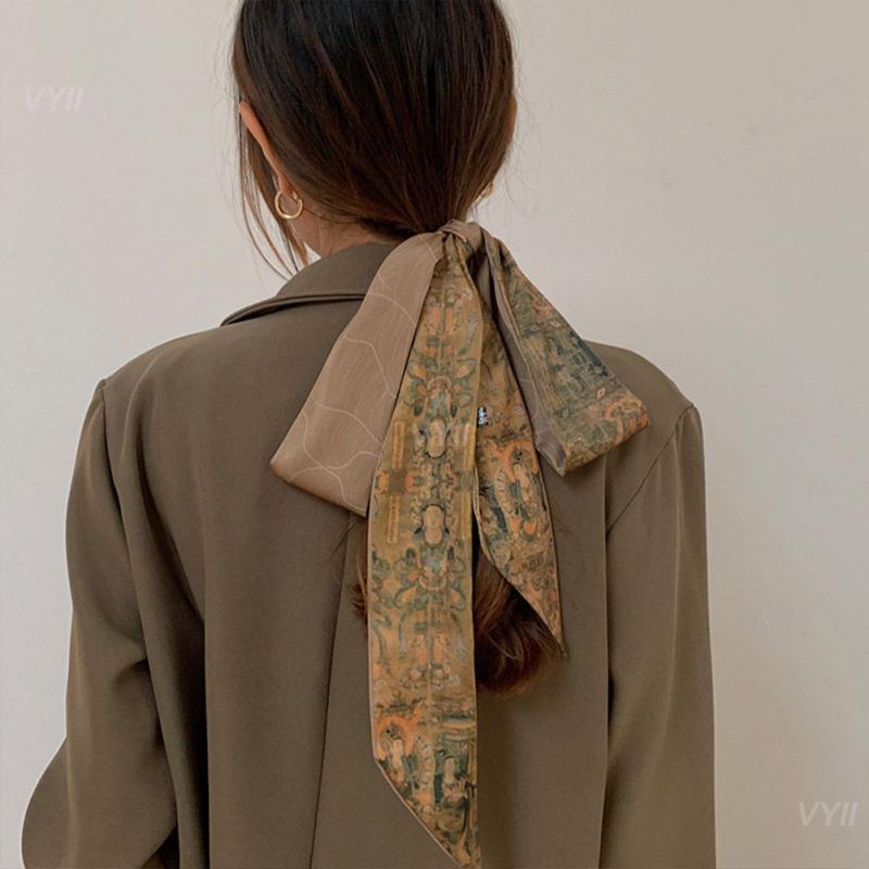 1/3/5 buah syal wanita pola pemeriksa gaya modis dasi Rambut aksesori pakaian pita gaya Tiongkok canggih dan Retro