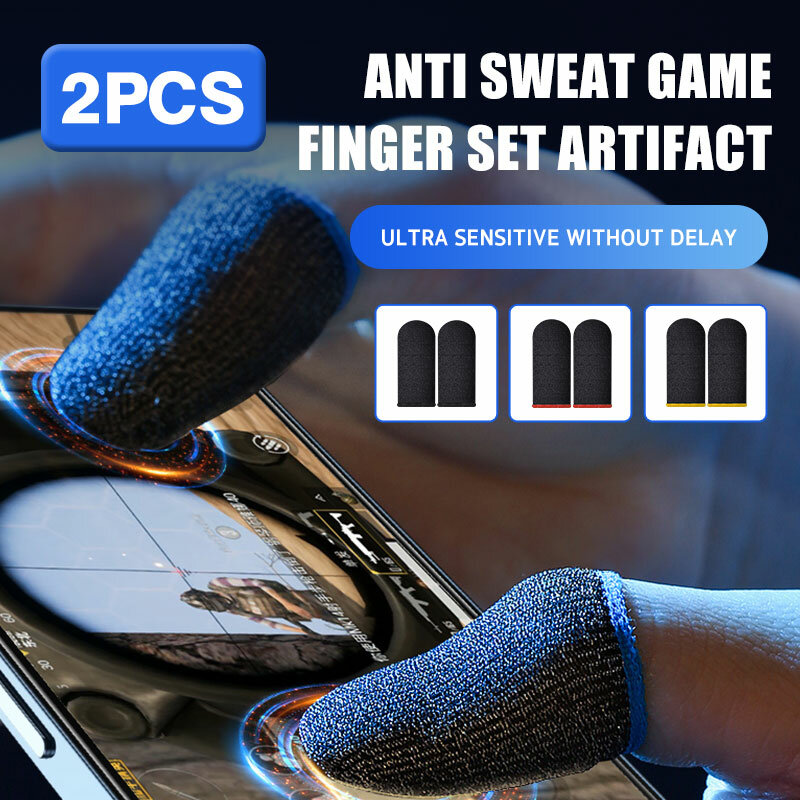 ถุงมือจอยควบคุมเกมสำหรับเล่นเกม pubg กันเหงื่ออุปกรณ์เสริมสำหรับเล่นเกมปลอกนิ้วหัวแม่มือหน้าจอสัมผัสไวไม่ขีดข่วน2ชิ้น