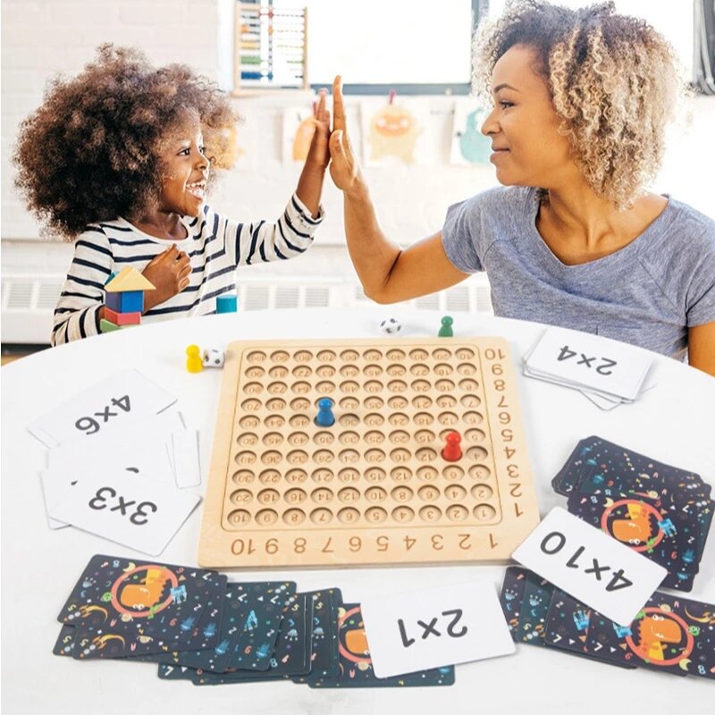 Jeu de société de Multiplication en bois Montessori pour enfants, jouets éducatifs mathématiques, jeu de réflexion interactif pour compter cent planches, nouvelle collection