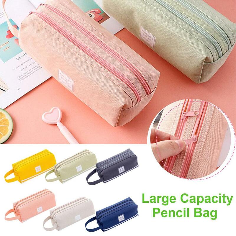 Creative Double Layer Large Capacity Pencil Case Simple Zipper Cloth Case Pencil Oxford Double Pencil Stationery Bag Bag Q5Y7