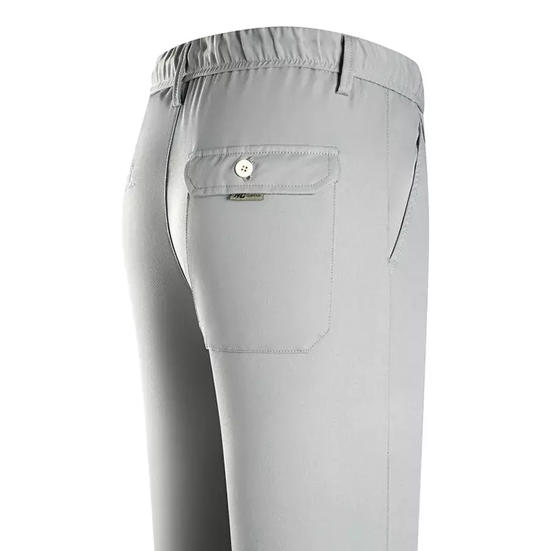 2023 pantaloni da uomo in seta di ghiaccio sciolto estate stile sottile Quick Dry tubo dritto elastico in vita Off-white Casual Business pantaloni lunghi da uomo