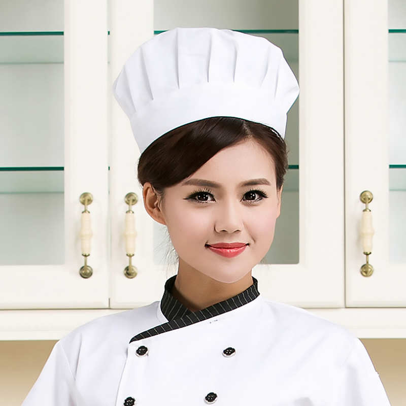 2 Pcs Fabric Chef Cap Chef's Hats Catering Work Polyester Fiber Food Baking Working Cap
