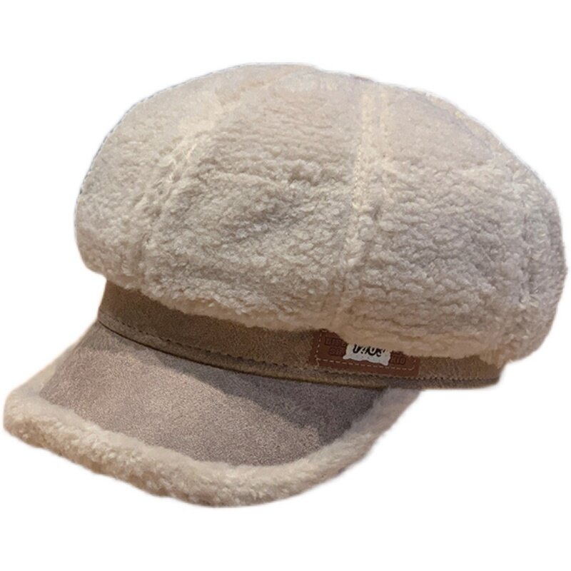 Cappello ottagonale in lana di agnello donna autunno e inverno nuovo berretto caldo addensato in lana moda Casual cappello da pittore ottagono retrò britannico