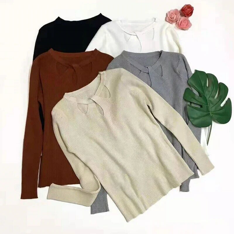 Suéter Sexy para mujer, Jersey elegante, elástico, hueco, Color sólido, camisa delgada, otoño e invierno, nuevo, 16639