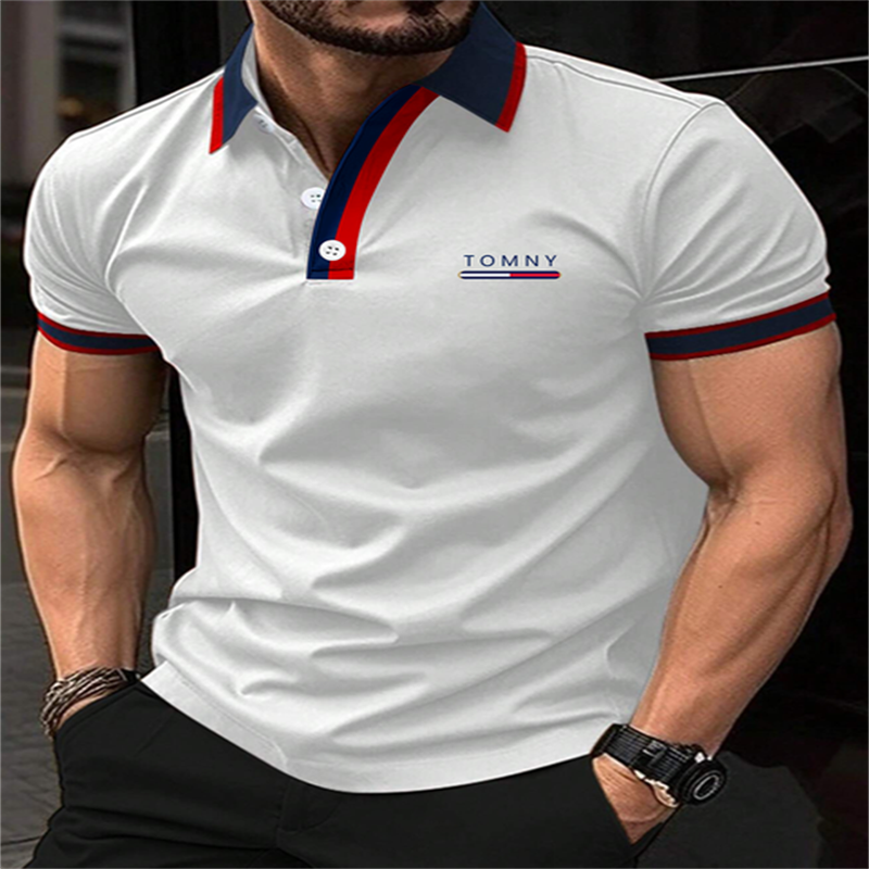 Рубашка-поло мужская из модного бутика, простая и универсальная уличная одежда, деловой дышащий топ с отложным воротником и короткими рукавами, на лето