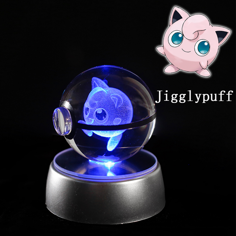 Pokemon Gengar 3D Crystal Ball Pikachu figura Pokeball Eevee Mew Charizard modelo con luz Led Base juguetes regalos de Anime