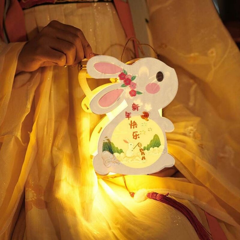 Wiszący królik latarnia przenośny królik świecący w połowie jesieni świecący latarnia ręcznie robiony trójwymiarowy festiwal w połowie jesieni
