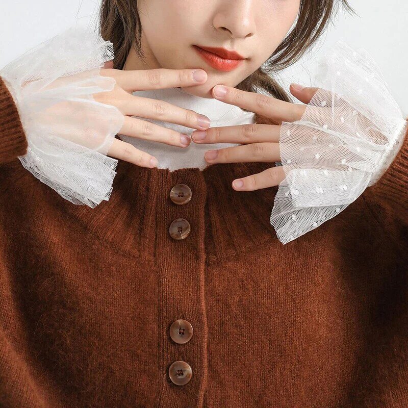 Polsini da polso con maniche finte in rete maniche elastiche a mano in pizzo a pois arruffato maglione decorativo da donna elastico maniche finte