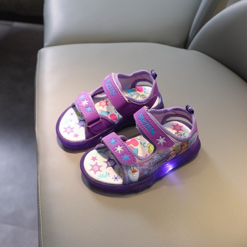Disney Frozen Cartoon Cartoon bambini scarpe Casual scarpe da ginnastica per ragazze Casual LED Light Flash Sandals Baby Kids Elsa Princess Shoes