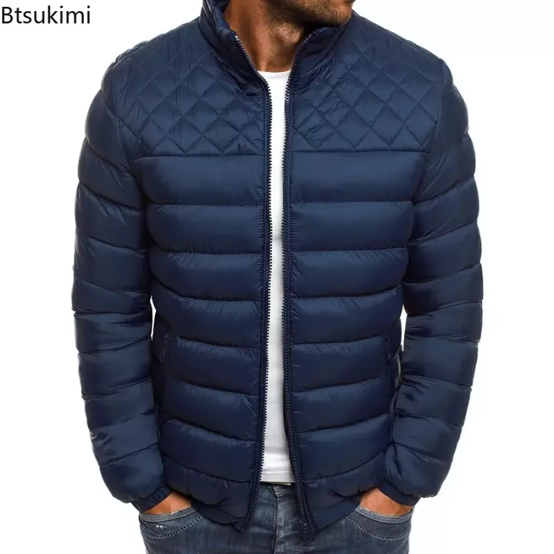 2024 Men's Warm Parkas Jacket Coat Autumn Winter Stand Collar Puffer Jacket Solid Overcoat Zipper Streetwear Casual Jacket Men