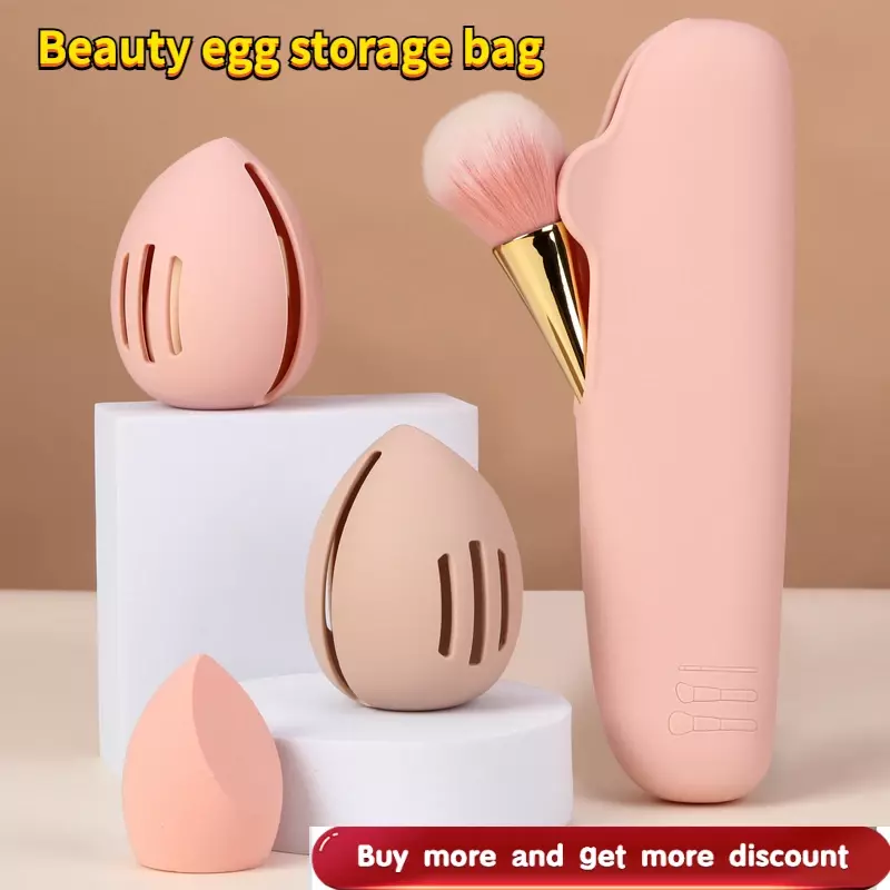 Beauty Egg Silicone Storage Bag Set, escova de maquiagem portátil à prova de poeira, saco de armazenamento macio, 1pc