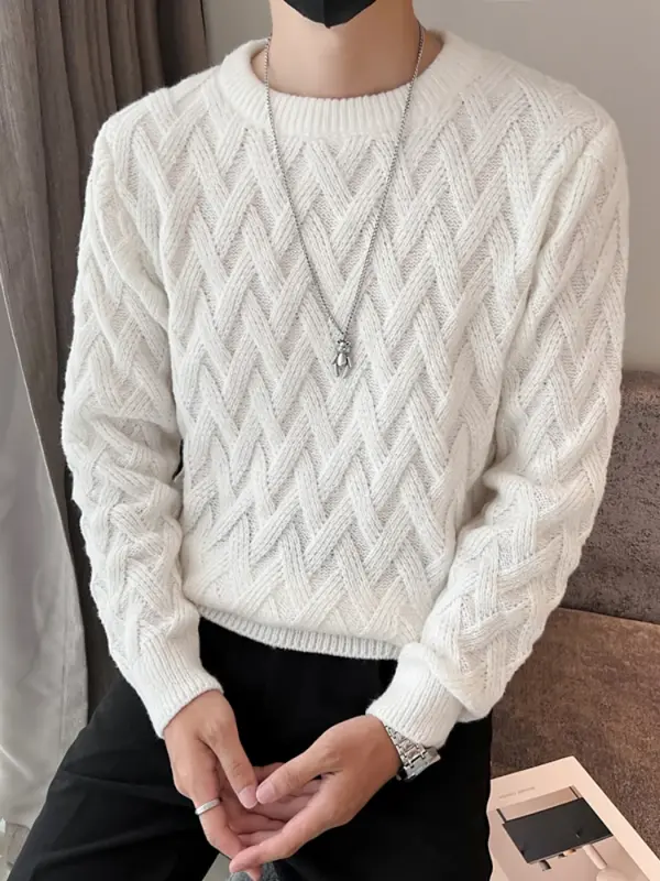 Men White O-Collar Sweaters Clothes Winter Sweater Men Coats Solid Striped Pullover Mens Turtleneck Autumn New