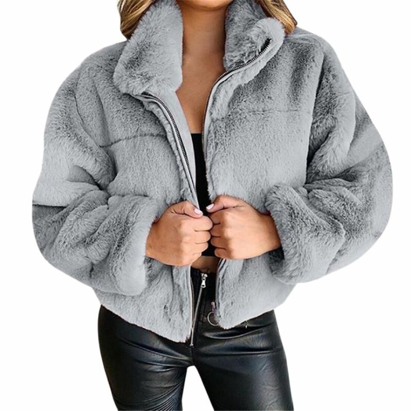 2024 5xl Winter Women Faux Fur Warm Coat Fashion Zipper Solid Plush Jackets Outerwear Woman Clothes Soft Furry Autumn Hot Sale
