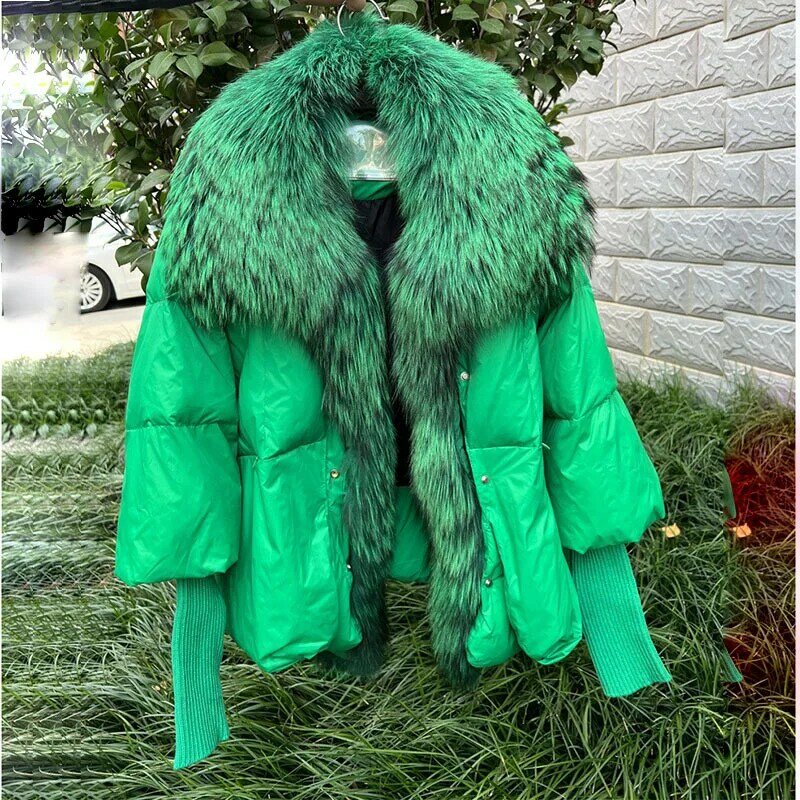 MENINA BONITA 2023 moda nowa zima kołnierz z prawdziwego futra lisów gruby damski ciepły płaszcz kurtka z puchu kaczego luksusowa odzież wierzchnia nowa damski płaszcz