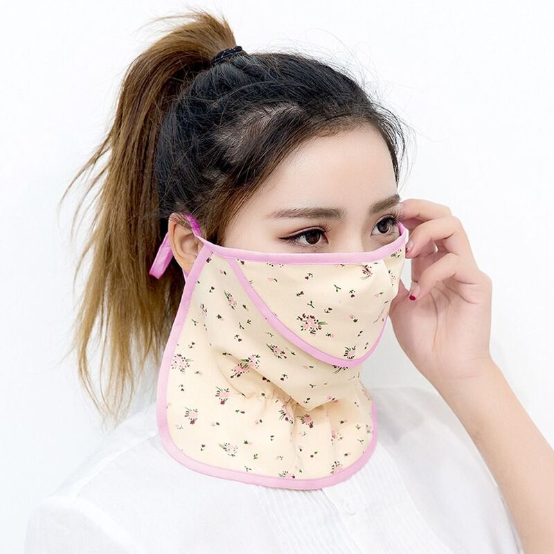 Flower Sunscreen Face Veil Outdoor Face Gini With Neck Flap Summer Ice Silk Face Mask Cycling Veil Anti-UV
