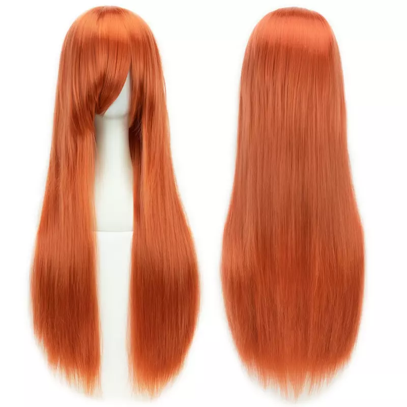 Peruca de cabelo sintético reta longa para mulheres, perucas de cosplay rosa com franja, fantasia de Halloween, 80cm