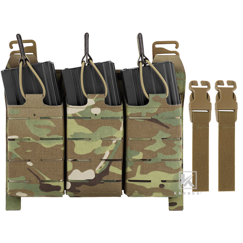 KRYDEX MOLLE FC Style Tactical KTAR Front Flap 5.56 M4 Triple Magazine Pouch Placard G hook Buckle 3 Mag Inserts Vest Accessory