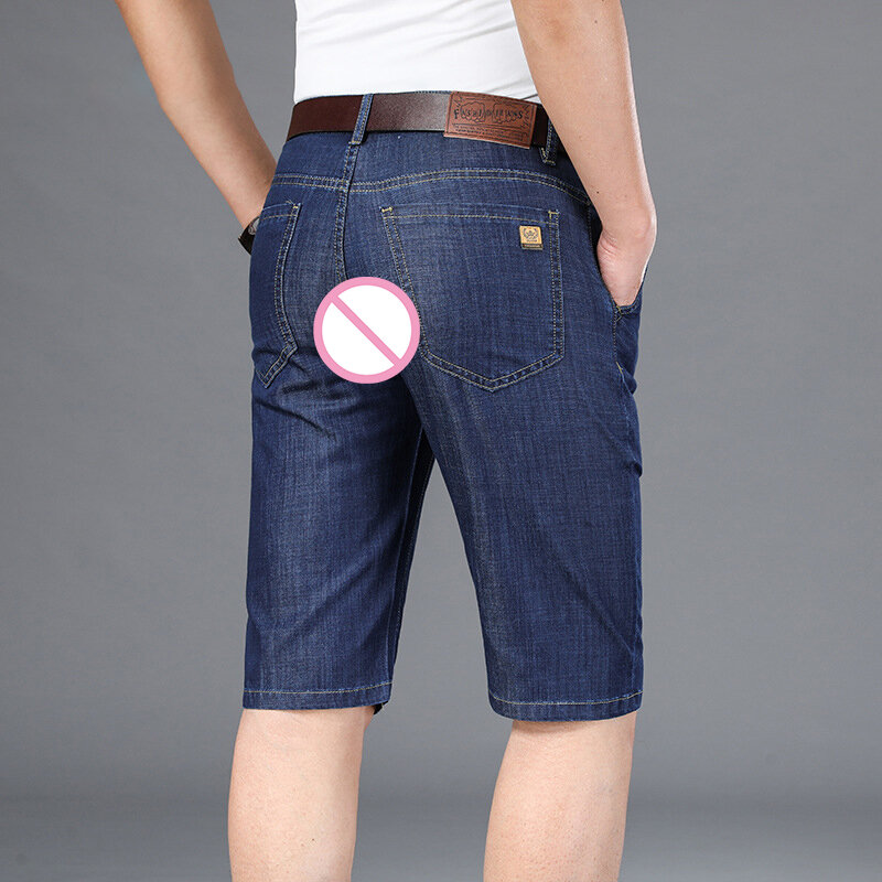 Man Sexy Open Kruis Broek Jeans Drie Verborgen Rits Mid Short Jeans Crotchless Exotische Outdoor Seksbroek Doek Gay Strip Wear