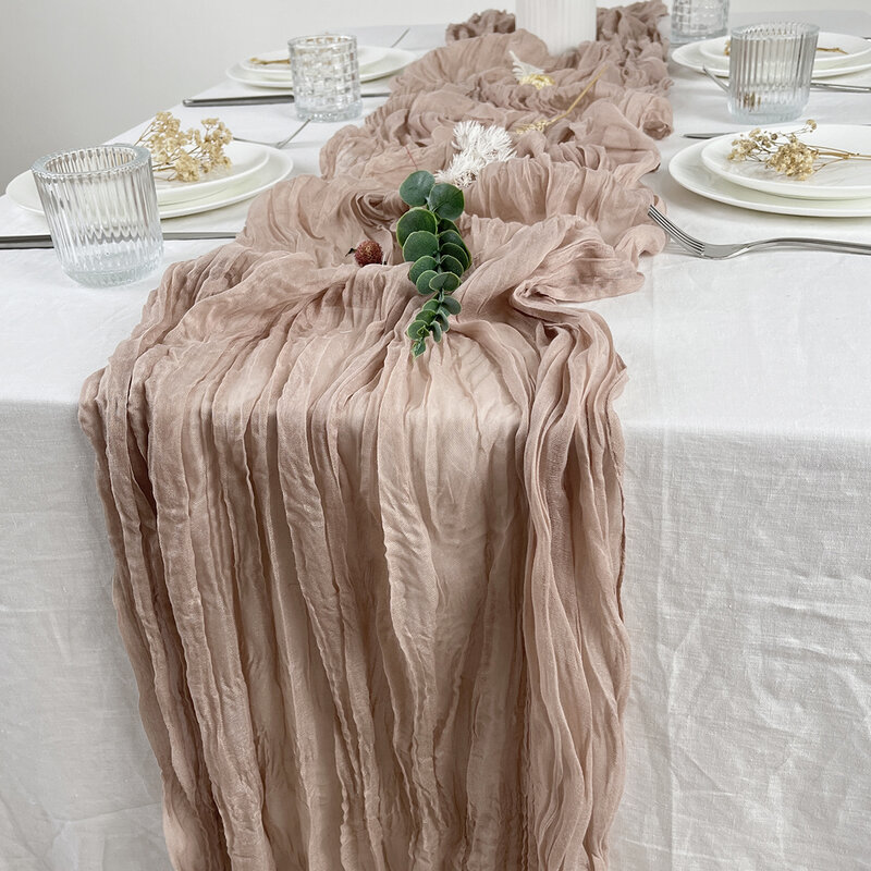 Camino de mesa de gasa rosa para boda, decoración de pastel de queso Vintage semitransparente, ajuste de mesa, comedor, fiesta de Navidad, banquetes, arcos