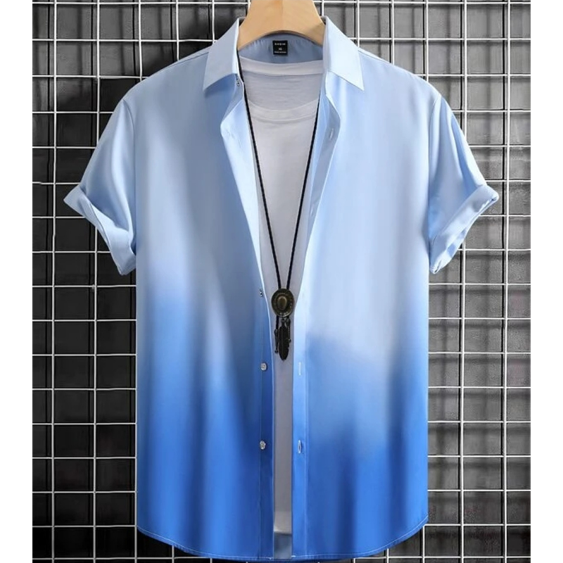 Hawaii kemeja Pria 3d gradien cetak kemeja kebesaran longgar dan blus kualitas tinggi pakaian pria pesta pantai kaus