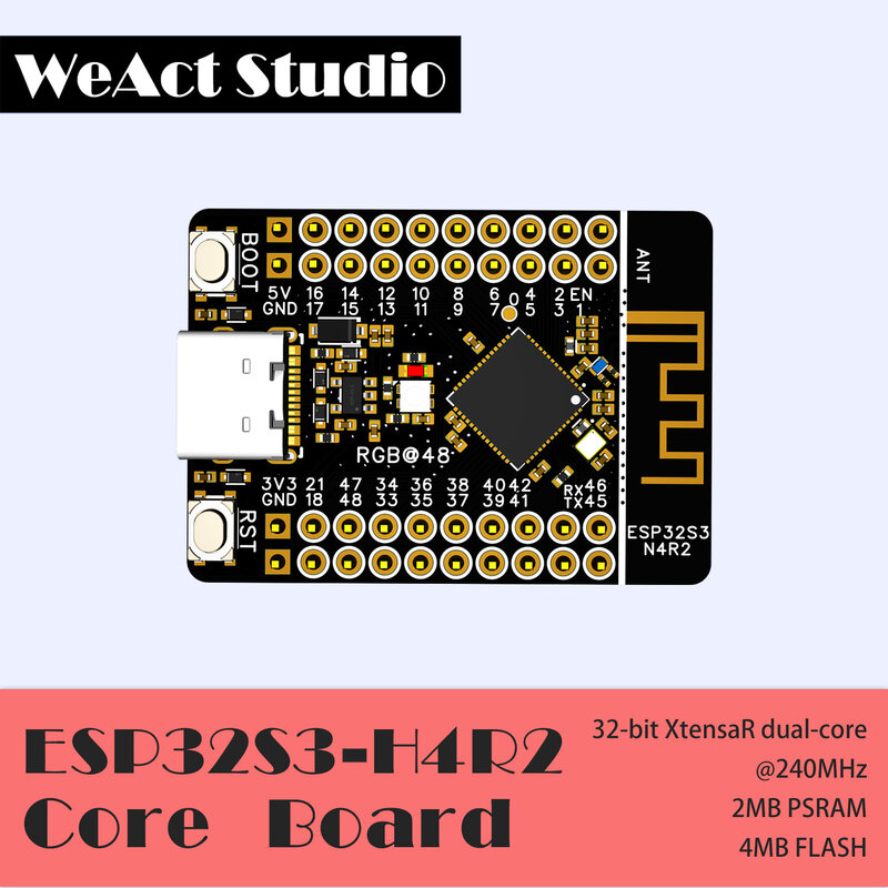 Weact S3 Mini Wifi Bluetooth Iot Board Gebaseerd ESP32-S3FH4R2 ESP32-S3 4Mb Flash 2Mb Psram Micropython Compatibel