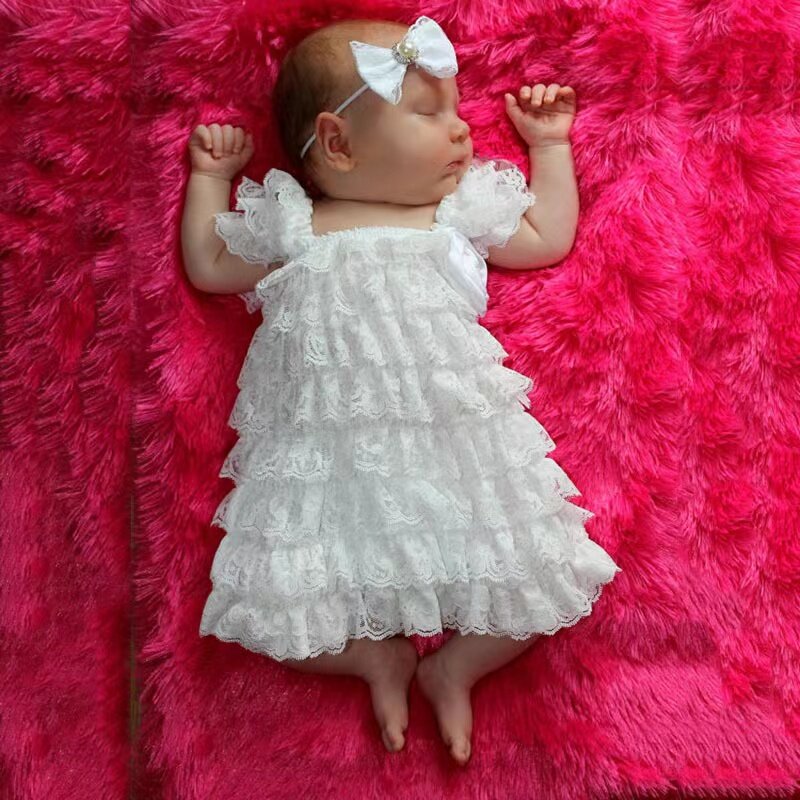 Summer New Fluffy 3 Layer Flower Baby Girl Lace Dress Newborn Baby Clothes Sleeveless Wedding Pageant Party Costumes Clothing