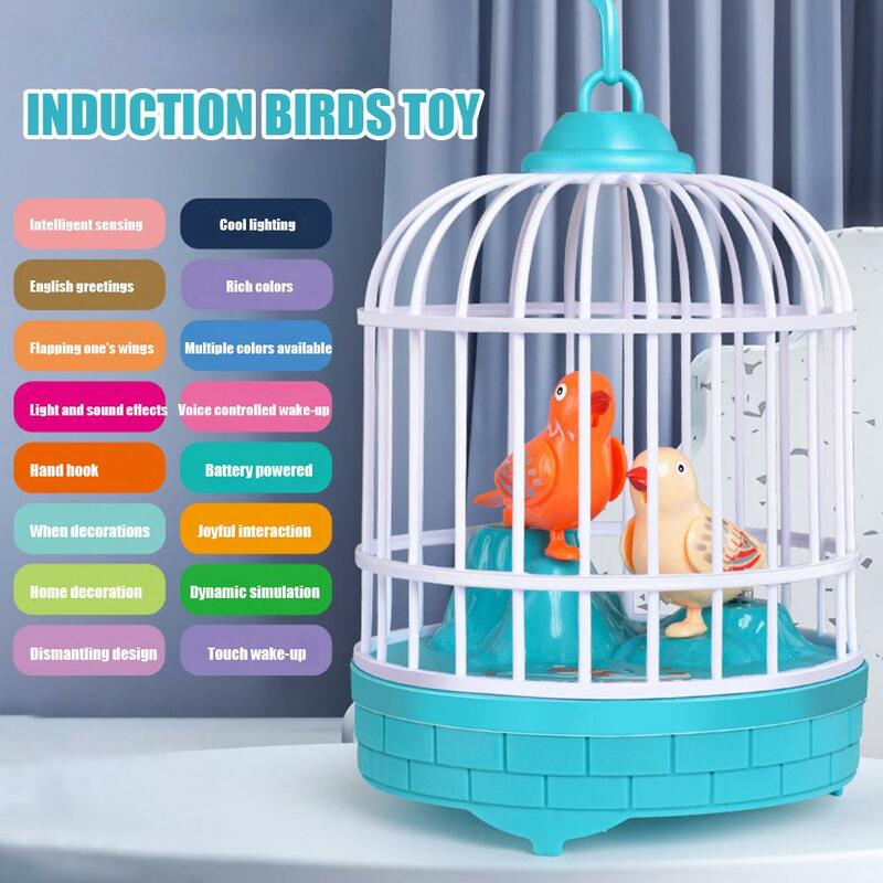 Talking Electric Bird Inductive Sound Control Birdcage Toy Educational Birdcage Voice Kids Pet Novelty Funny Simulation Gif L0R1